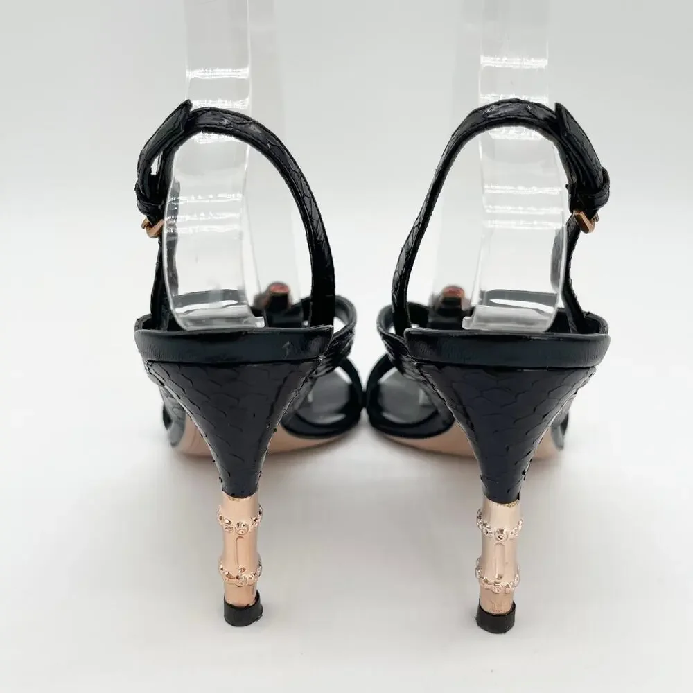 Gucci 2004 Tom Ford Black Python Snakeskin Serpent Head Bamboo Heel Sandals US 6 - Picture 12 of 15